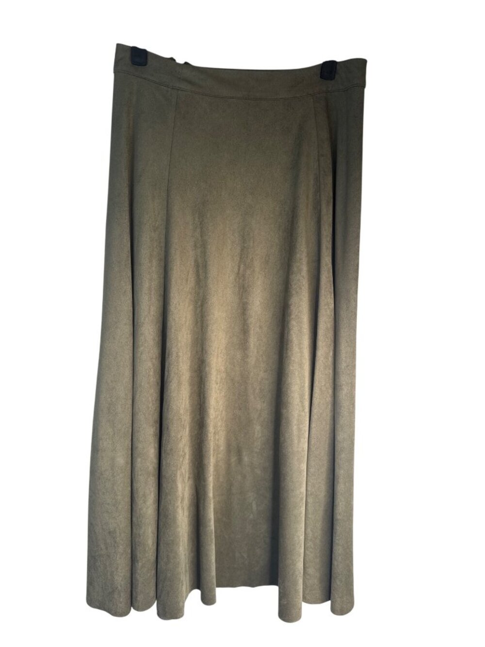 ZARA Olive Green Medium Faux Suede Midi High Waisted Skirt Polyester Blend - Picture 2 of 12